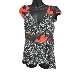 Beautiful ANTHROPOLOGIE Anthropologie Vanessa Virginia V-Neck Blue Red/orange fl